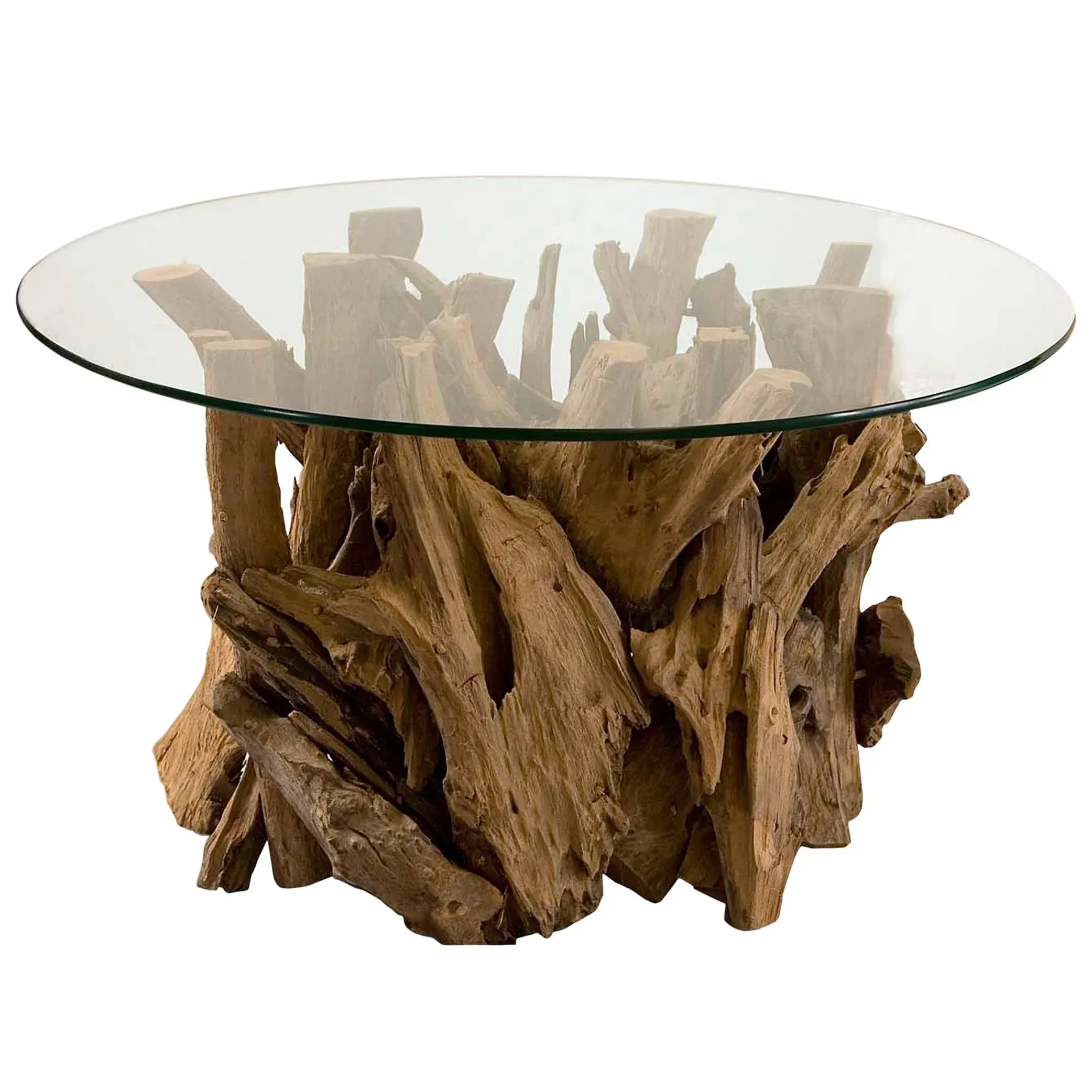 BASE ONLY Natural Driftwood Teak Coffee Table NO GLASS Branch Coastal Round