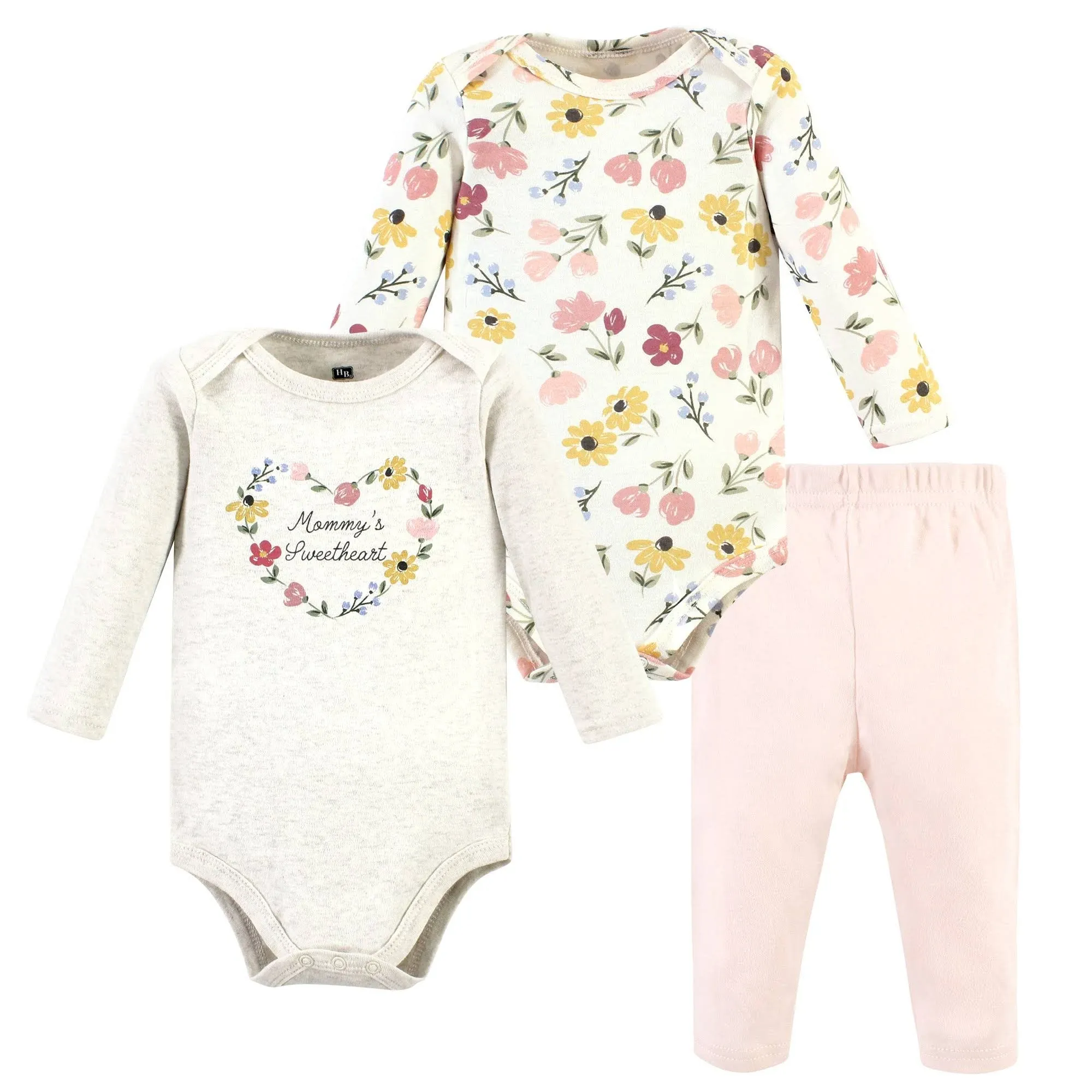 Hudson Baby Infant Girl Long-Sleeve Bodysuits and Pants, Soft Painted Floral Long ...