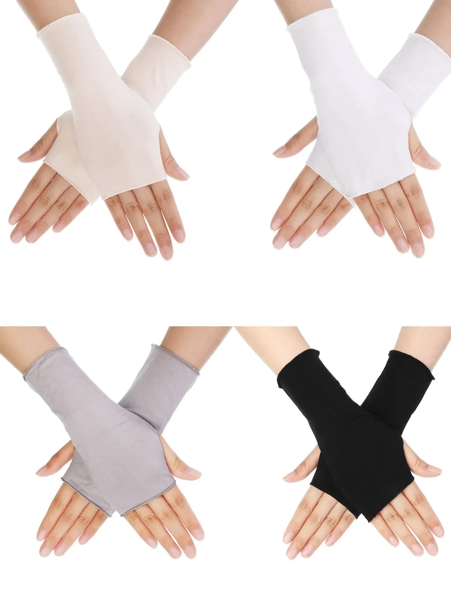 Bememo 4 Pack Sun Protection UV Gloves Cooling Fingerless Gloves Women Wrist Length Cotton Gloves Sun Block Driving Gloves