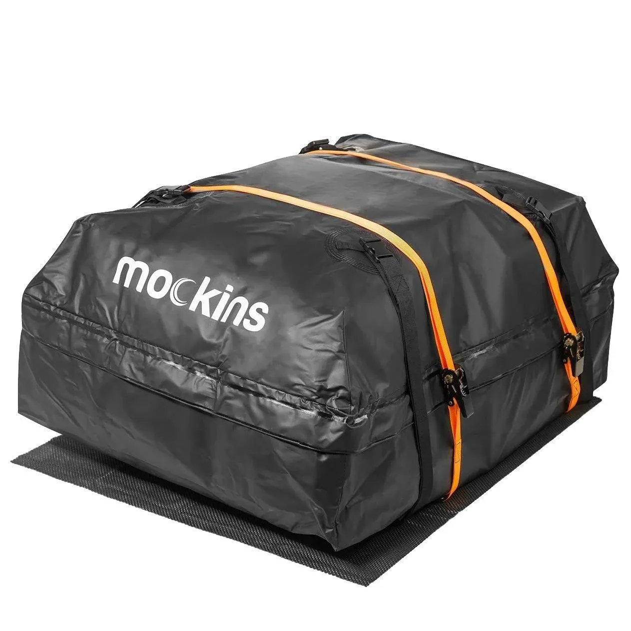 Mockins 16 Cu Ft Rooftop Cargo Carrier Bag Car Topper| 45"x34"x18" Car Top Carriers for Vehicles with Racks or Without Roof Rack | Waterproof Cargo Bag with Car Roof Rack Pads, Straps & Door Hooks