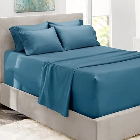 Nestl Bedding 6 Piece Bed Sheet Set - Extra Deep Pocket Queen Blue Heaven Queen