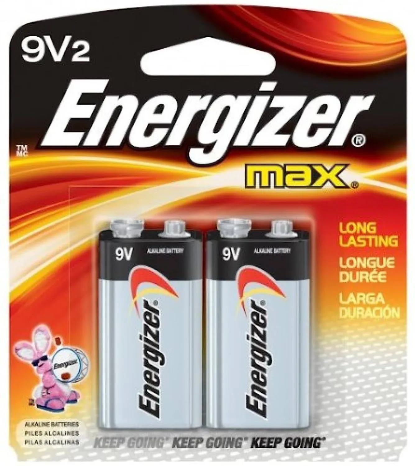 MAX 9V Batteries 2 Pack 9 Volt Alkaline Batteries Packaging