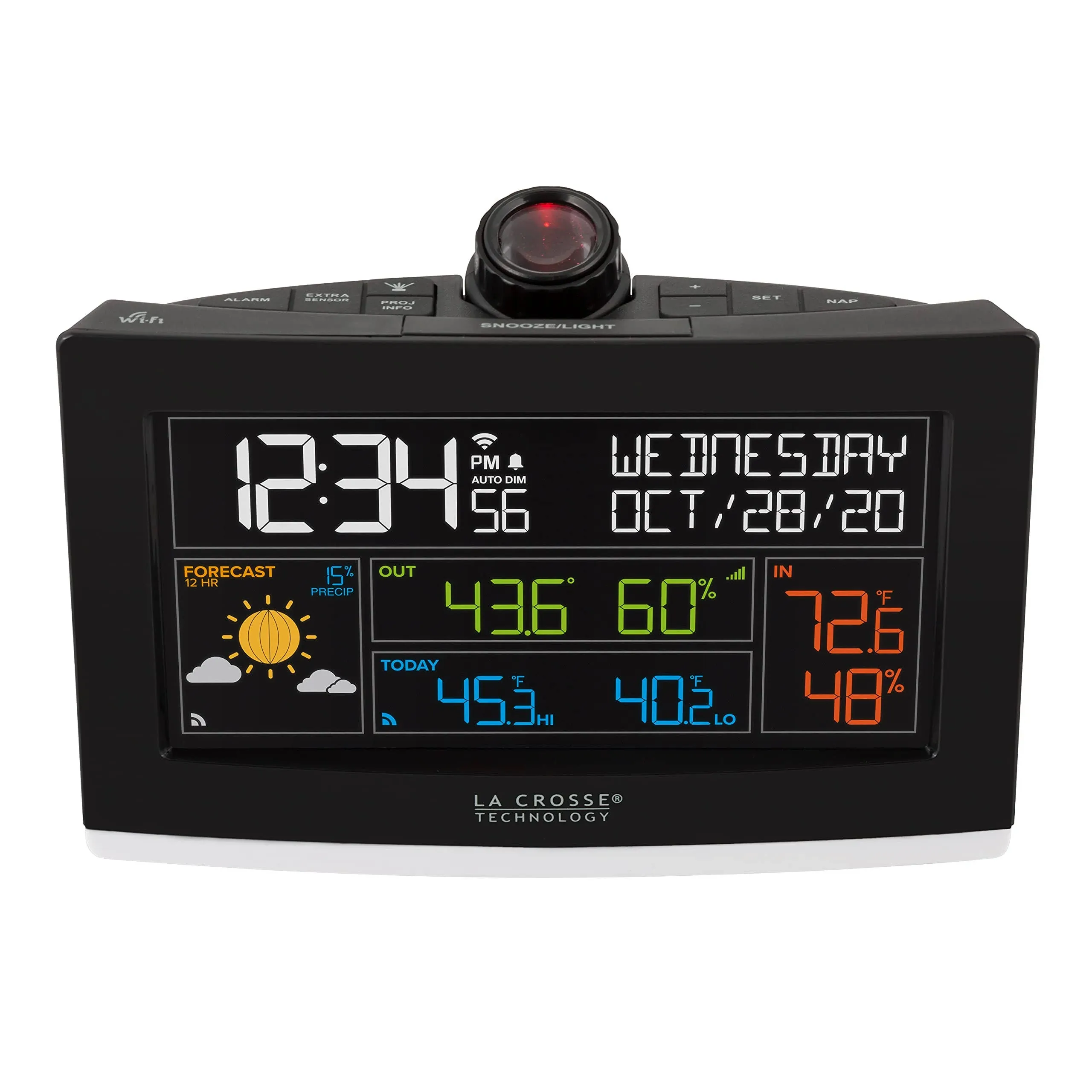 La Crosse Technology 631-99897-INT WiFi Projection Alarm Clock with Outdoor ...