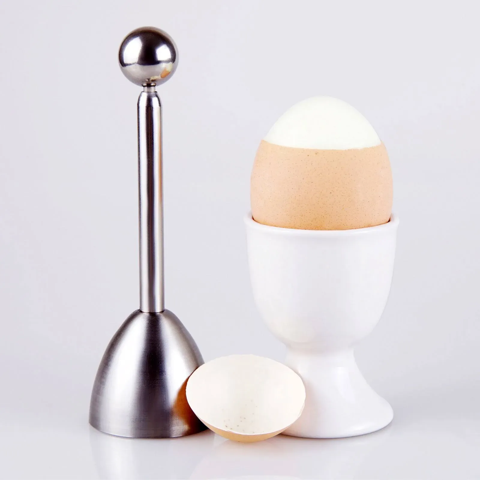 ICO Egg Topper and Cracker for Perfect Soft Boiled Eggs, Silver Stainless Steel