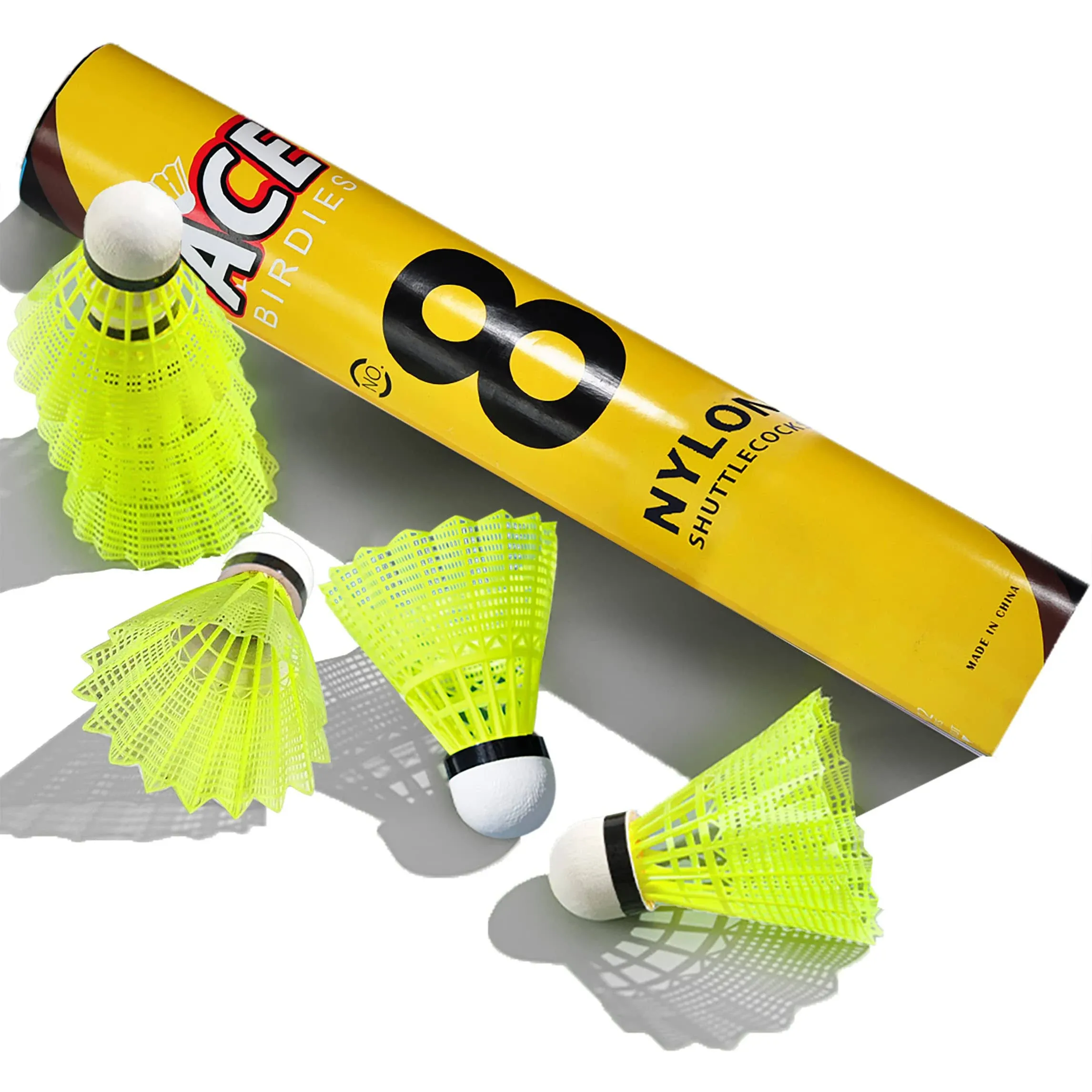 Ace Badminton Birdies, Badminton shuttlecocks, 12 Pcs Set shuttlecocks for Badminton Outdoor, Birdie Balls Nylon Feather with Strong Cork Head, Sturdy and Well-Balanced.