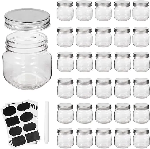 Accguan Mason Jars, glass jar 8OZ With Regular Lids 30 pcs/set, Silver Lid 