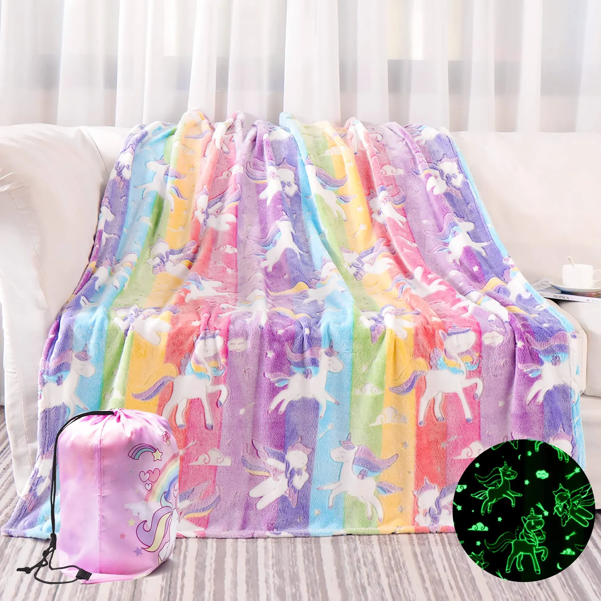 LIFEYJ Glow in The Dark Blanket Unicorn Gifts for Girls, Soft Blanket 3 4 5 6 7 8 ...