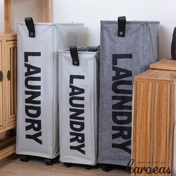 Caroeas XX-Large Laundry Baskets 95L Tall with Leather Handle, Laundry Basket on ...