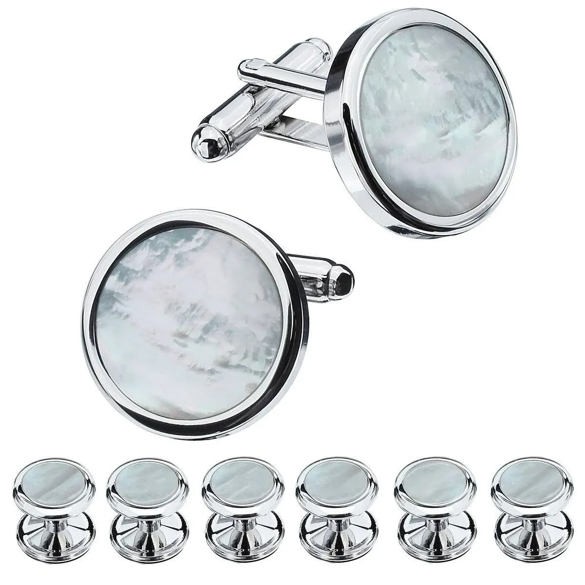 HAWSON Mother of Pearl Man Tuxedo Shirt Studs and Cufflinks Set for Wedding ...