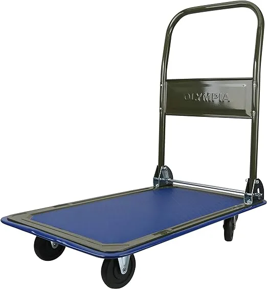 Olympia Tools 85-180 Folding & Rolling Flatbed Cart for Loading, Olive Green with Blue Bumper, 300 Lb. Load Capacity