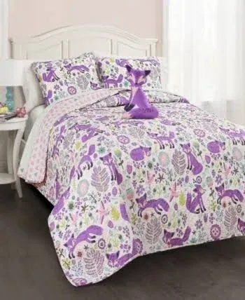 Lush Decor Pixie Fox Quilt Purple Pink Set Full/Queen