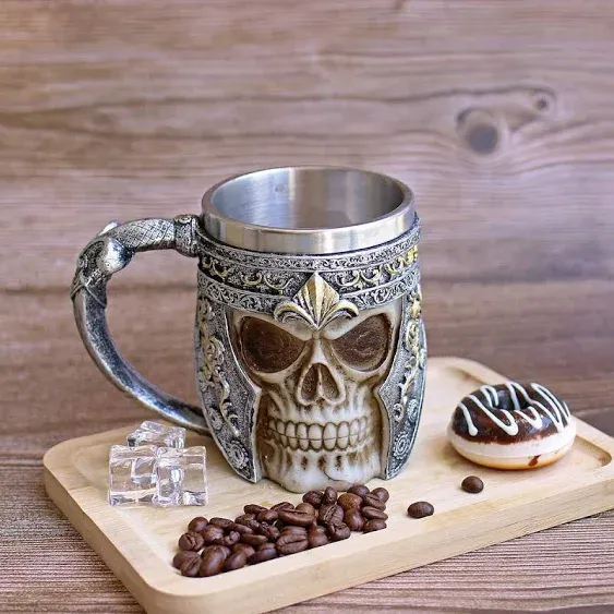 13oz Skull Coffee Mug Viking Skull Beer Mugs Stainless Steel Liner Gift for Men Father's Day Gifts