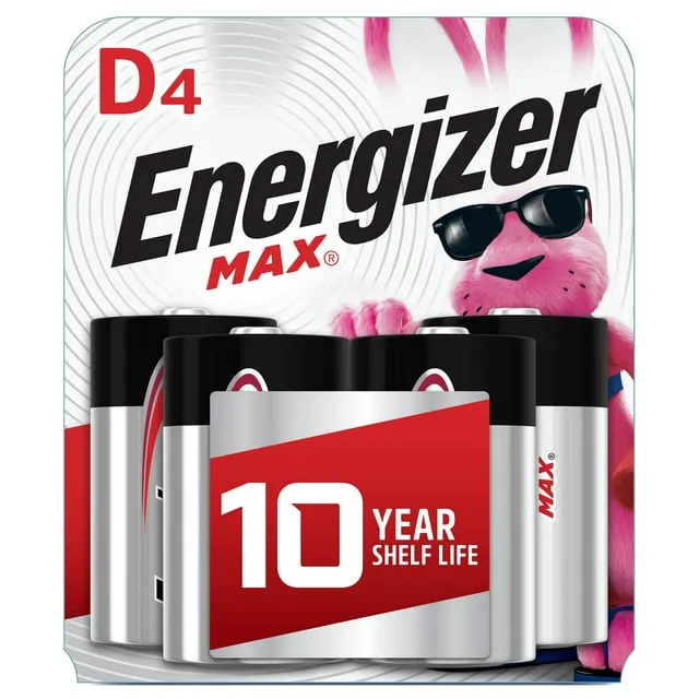 Energizer Max Alkaline Batteries, D - 4 pack