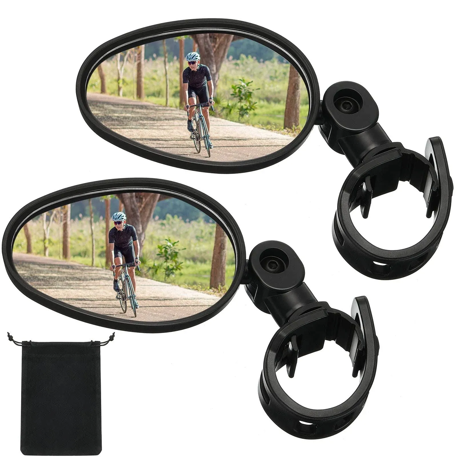 Hestya 2 Pieces Bike Mirror 360 Degree Adjustable Rotatable Handlebar Mirror Wide ...