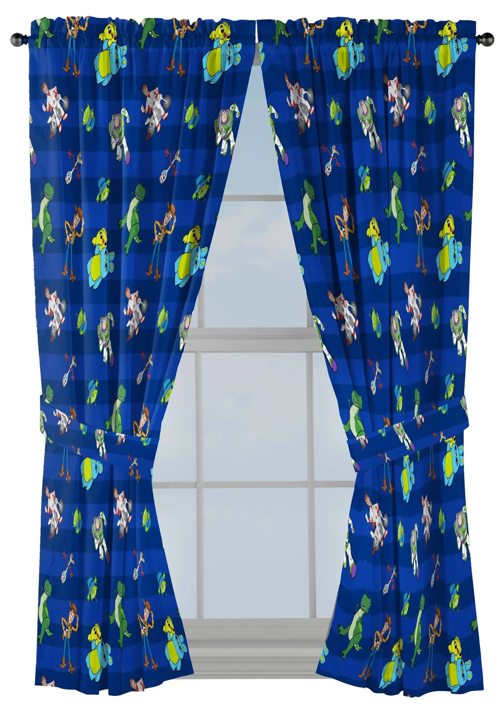 Jay Franco Disney Toy Story Buzz & Woody 63" inch Drapes - Beautiful Room Décor & Easy Set Up, Bedding Features Forky, Ducky, & Bunny - Curtains Include 2 Tiebacks, 4 Piece Set