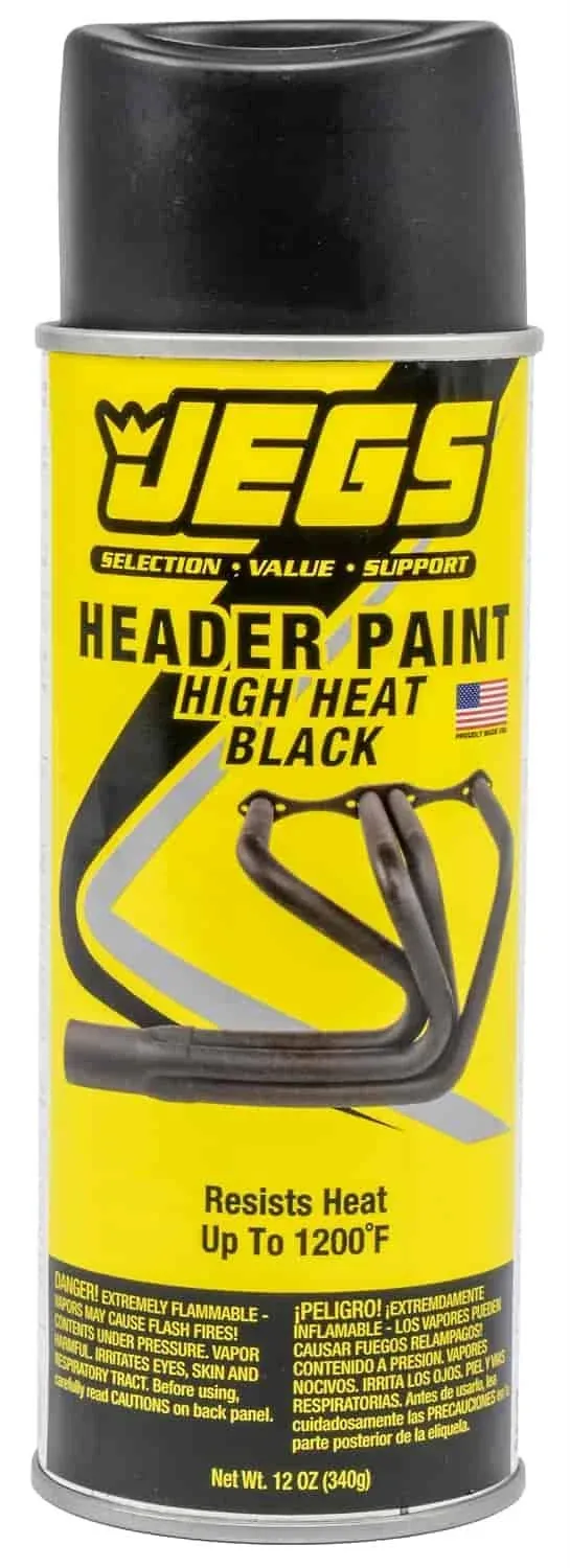 JEGS Black High Temperature Resistant Paint | 12 oz. Aerosol Spray | Resists Heat up to 1200 degrees F | Heat Cure at 400 degrees F for 2 hours | Not for Use with Primer | Made In USA