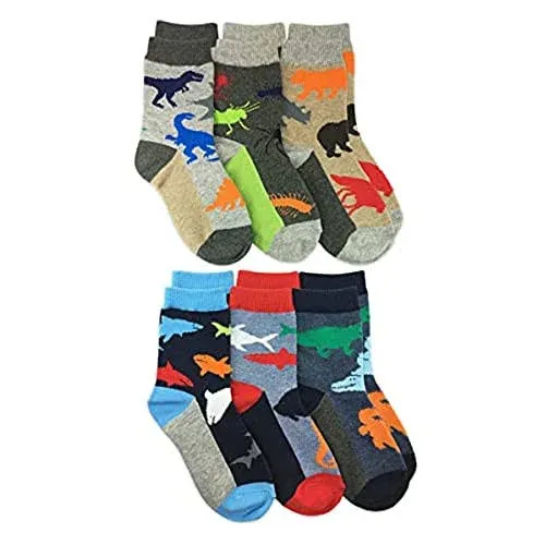 Jefferies Socks Water & Land Animals Crew Socks 6 Pair Pack Toddler