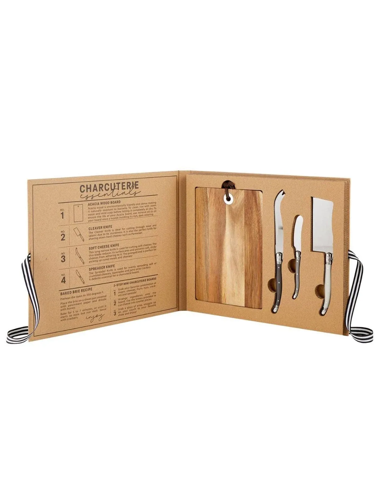 Acacia Wood Cheese Board with Knives Book Box