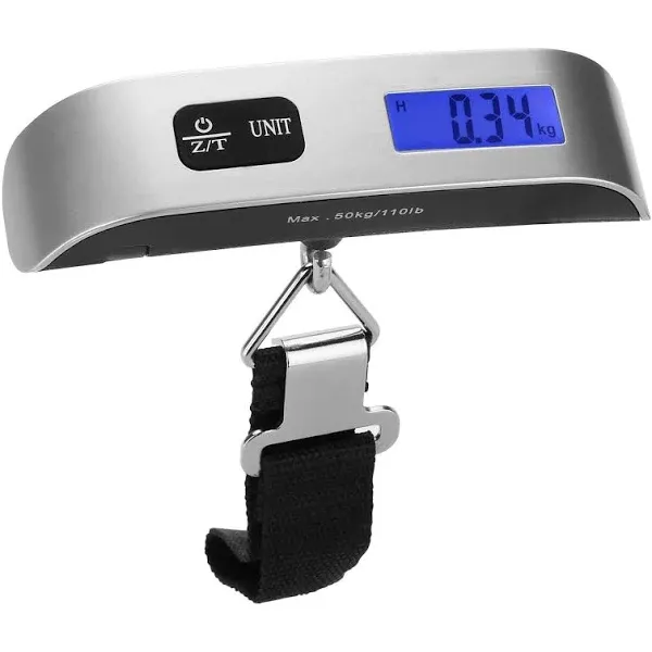 Luggage Scale, Dr.meter Luggage Weight Scale Backlight LCD Display PS02 110lb/50kg Electronic Balance Digital Postal Travel Accessories with Rubber Paint Handle Temperature Sensor Silver