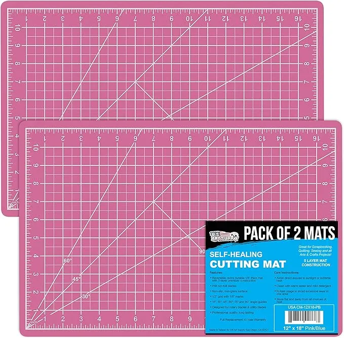 U.S. Art Supply - Pack of 2-12" x 18" Pink/Blue Professional Self Healing 5-Ply Double Sided Durable Non-Slip Cutting Mat Great for Scrapbooking, Quilting, Sewing, Arts & Crafts