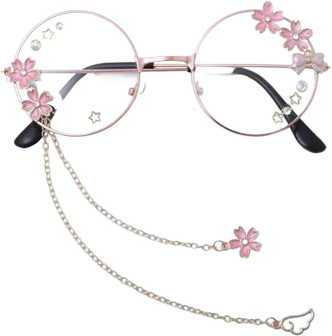 Kawaii Glasses With Chain Accessories Glass Case Included Cute... 