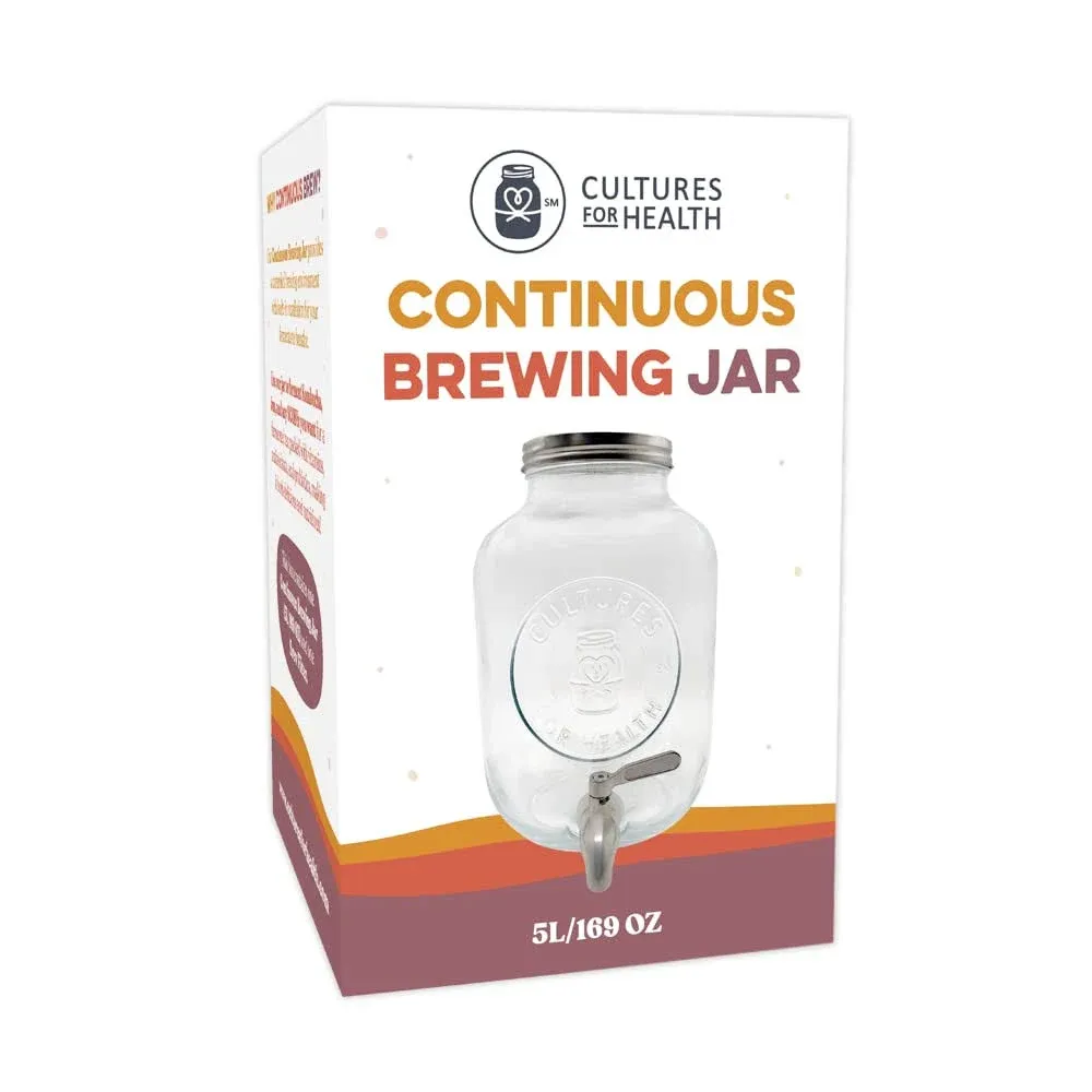 Cultures for Health Continuous Kombucha Brewing Jar with Spigot | 5 Liter Glass ...