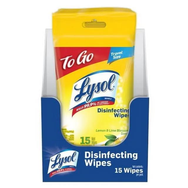 Lysol to Go Lemon & Lime Blossom Disinfecting Wipes 15 ct