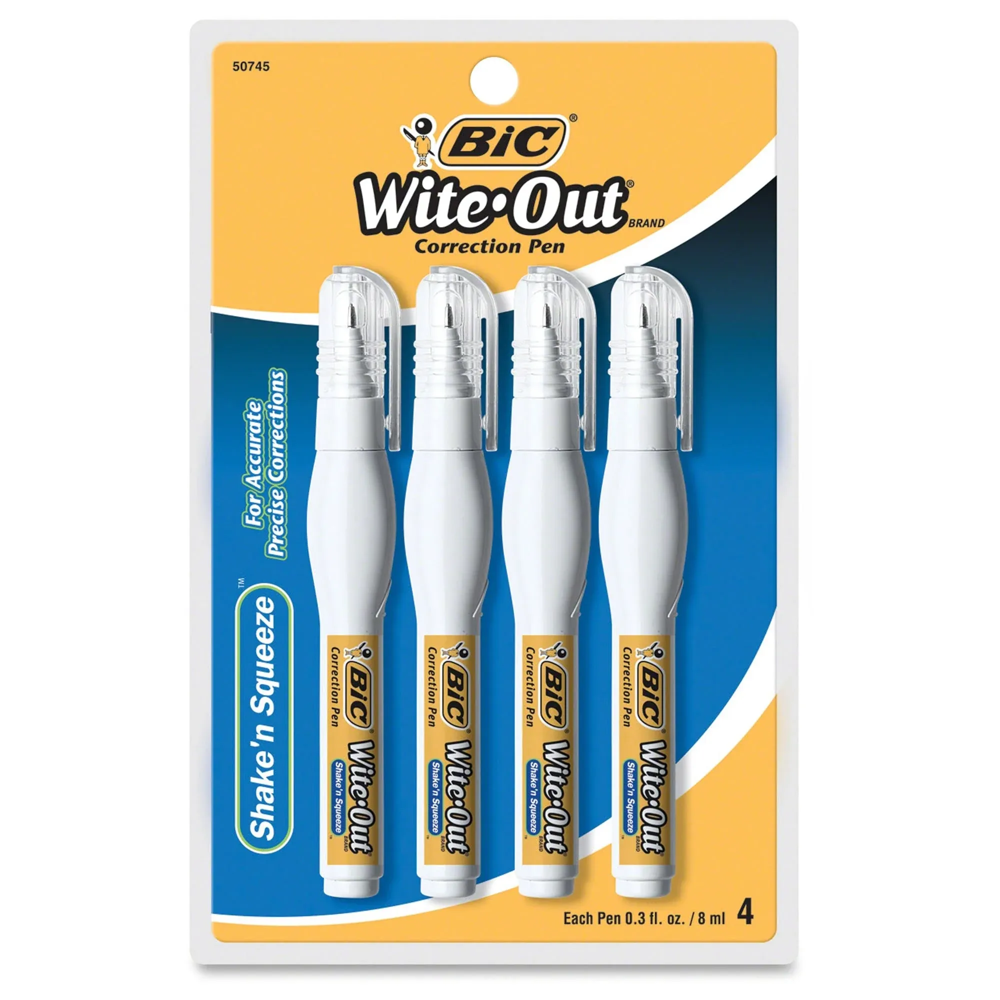 Bic - Wite-Out Shake 'N Squeeze Correction Pen, 8 mL, White, 4/Pack