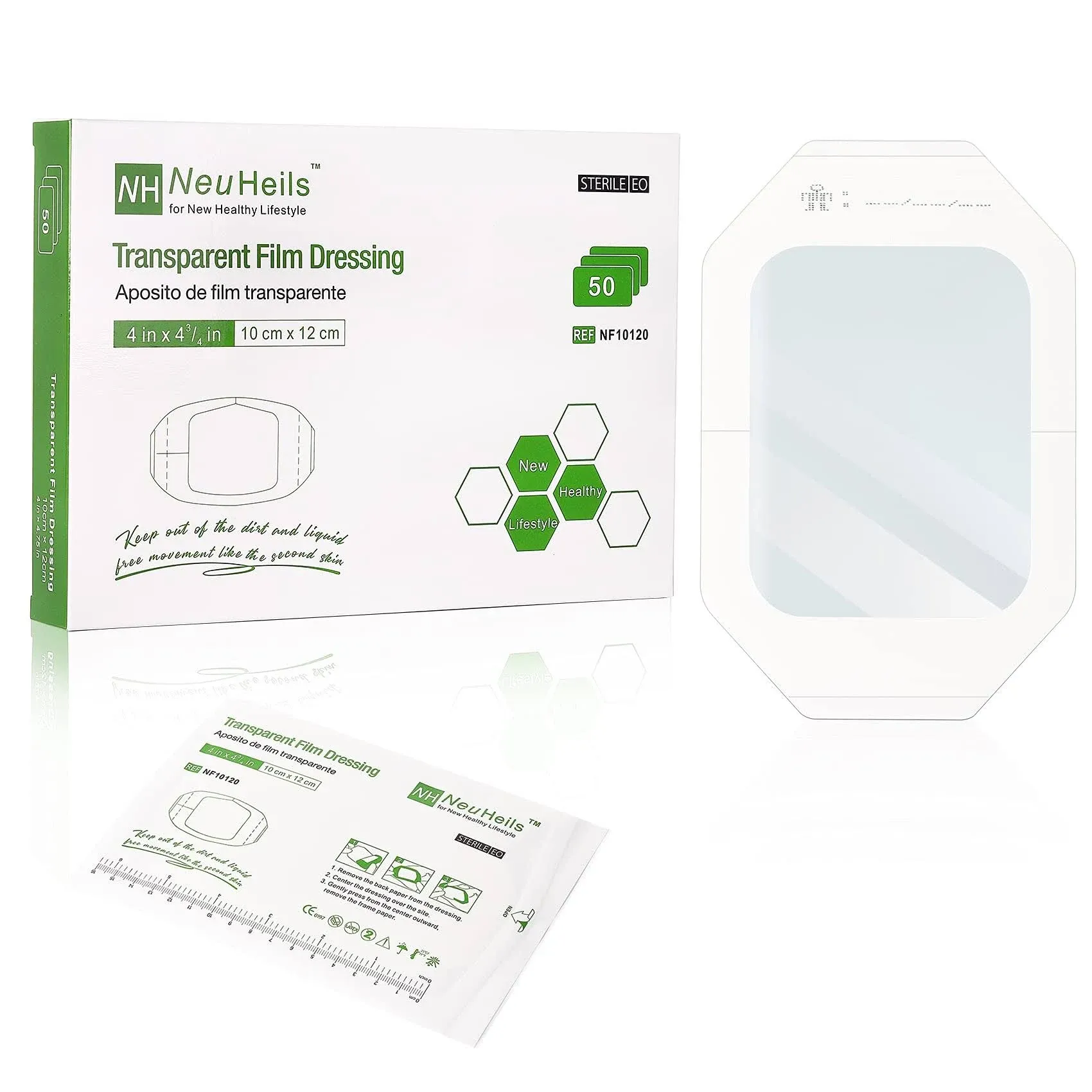 Transparent Film Dressing 2 3/8'' x 2 3/4'', 100 Pack, Waterproof Wound Cover Bandage, Clear IV Catheter Tape, Adhesive Patch, Shower Shield