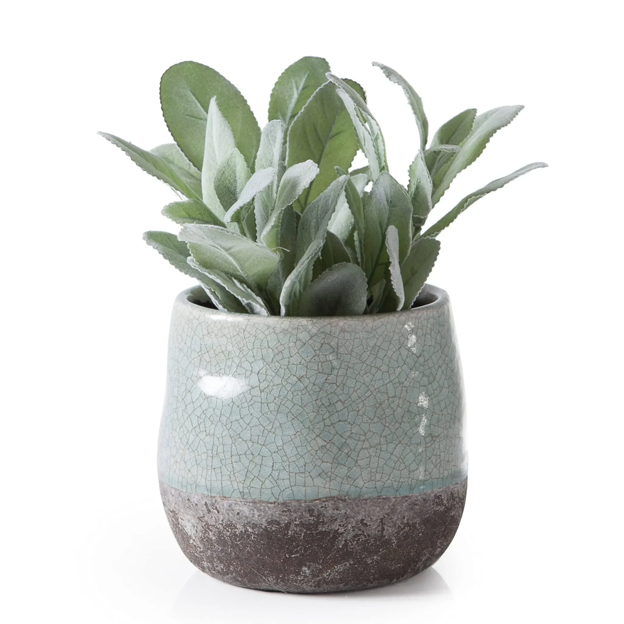 Corsica Ceramic Crackle 2 Tone 4" Round Pot in Celadon Blue