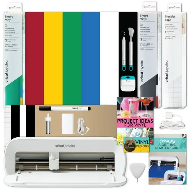 Cricut Joy Xtra Cutting Machine with Rainbow Smart Vinyl Sampler Packs and Tools Bundle - Beginner Portable Bluetooth Compatible Craft Cutting Machine and Cutting Materials