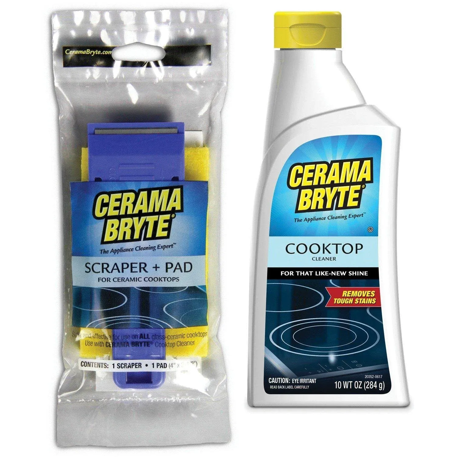 Cerama Bryte Combo Kit POW-R Grip, Scraper, Pad & Removes Tough Stains Cookto...