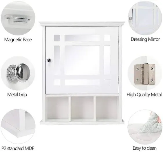 Bathroom Medicine Cabinet, Over The Toilet Storage Cabinet Wall Mounted with Mirror and Shelves, Wall Cabinet for Bathroom