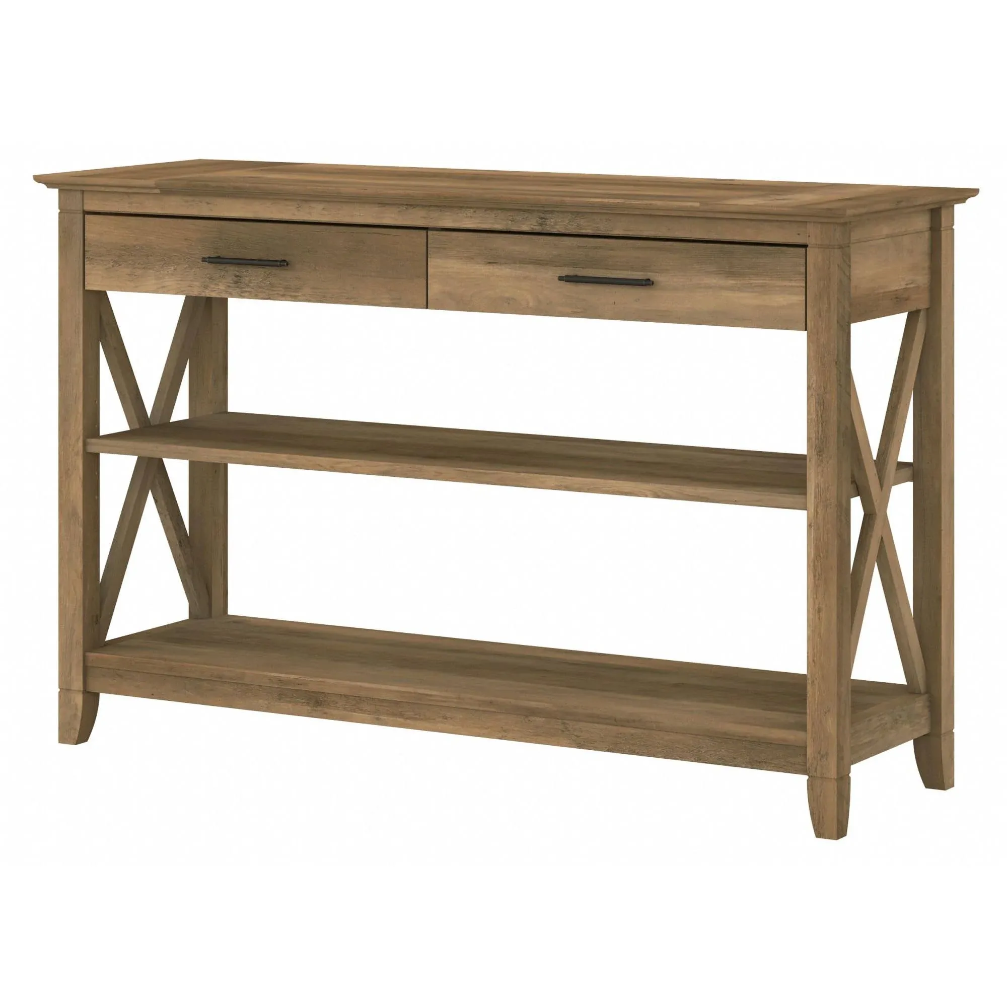 Bush Furniture Key West Console Table with Drawers and Shelves Reclaimed Pine