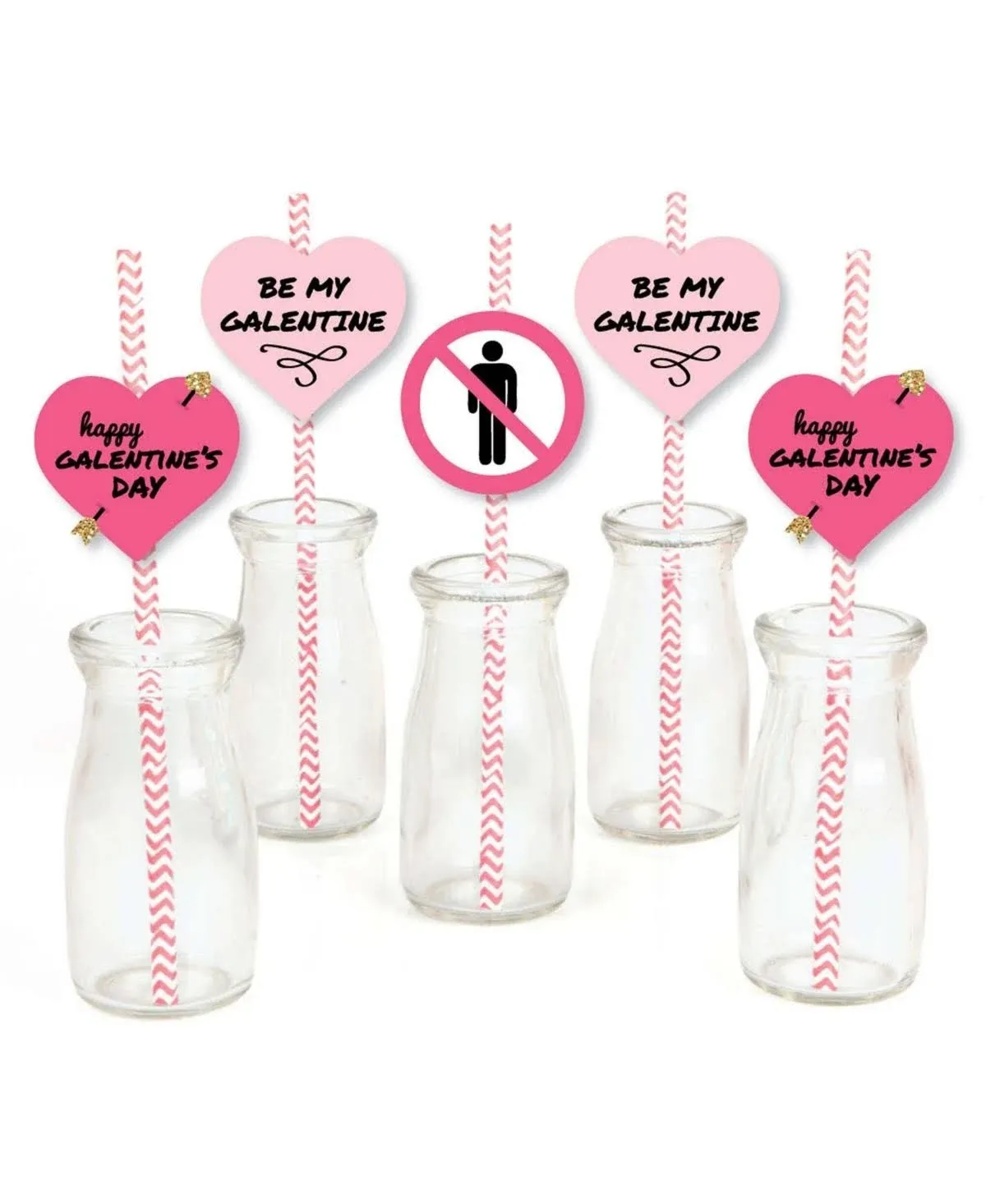 Be My Galentine - Paper Straw Decor - Galentine’s & Valentine’s Day Party Striped Decorative Straws - Set of 24