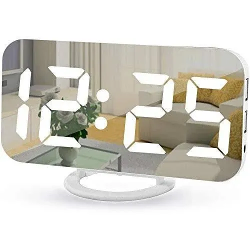 Poeroa Digital Alarm Clock,7" LED Mirror Electronic Clocks,with 2 USB Charging ...