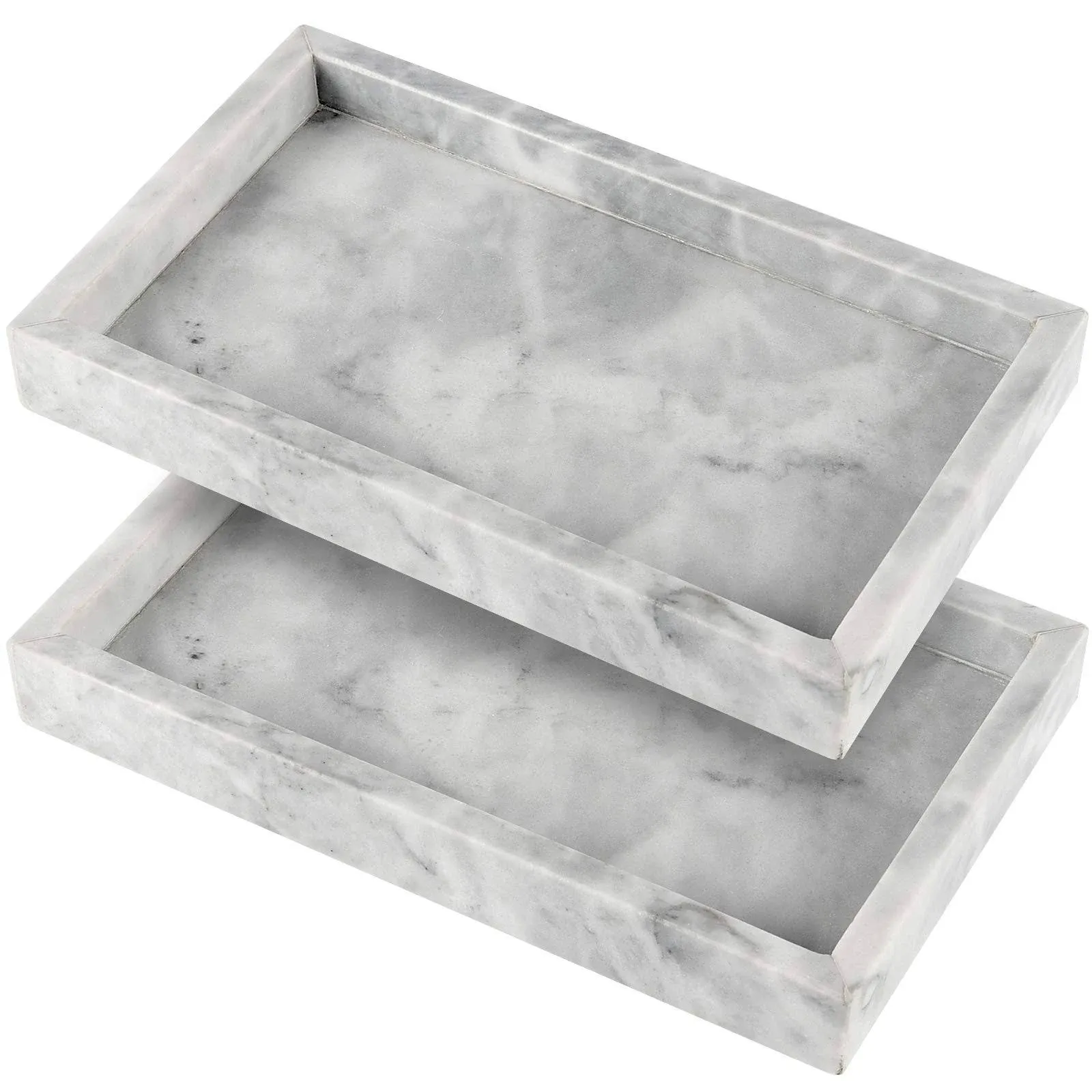 2 Pack 6 x 10 Inches Natural Marble Tray, Decorative Rectangle Marble Tray, Marble Serving Tray for Coffee Table, Vanity, Bathroom, Kitchen, Dresser, Jewelry