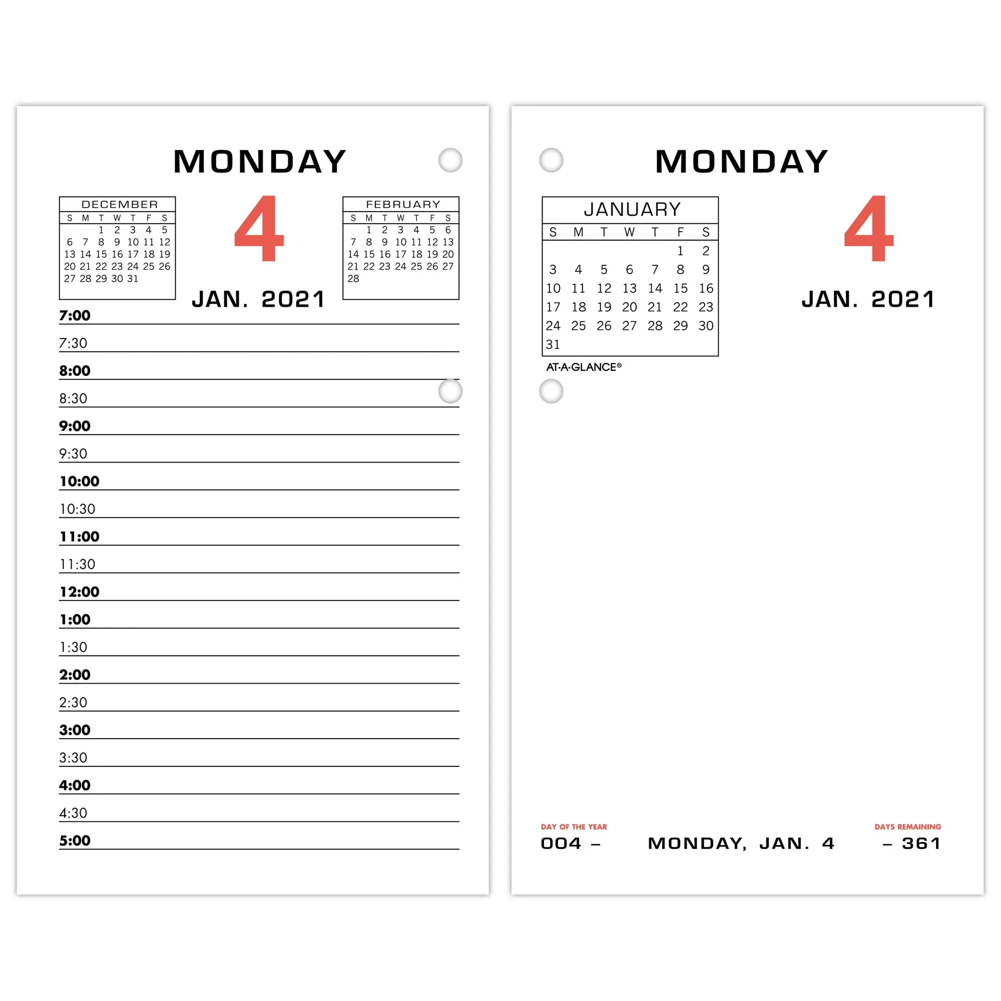 At-a-glance Two-Color Desk Calendar Refill, 3.5 x 6, 2021 E017-50