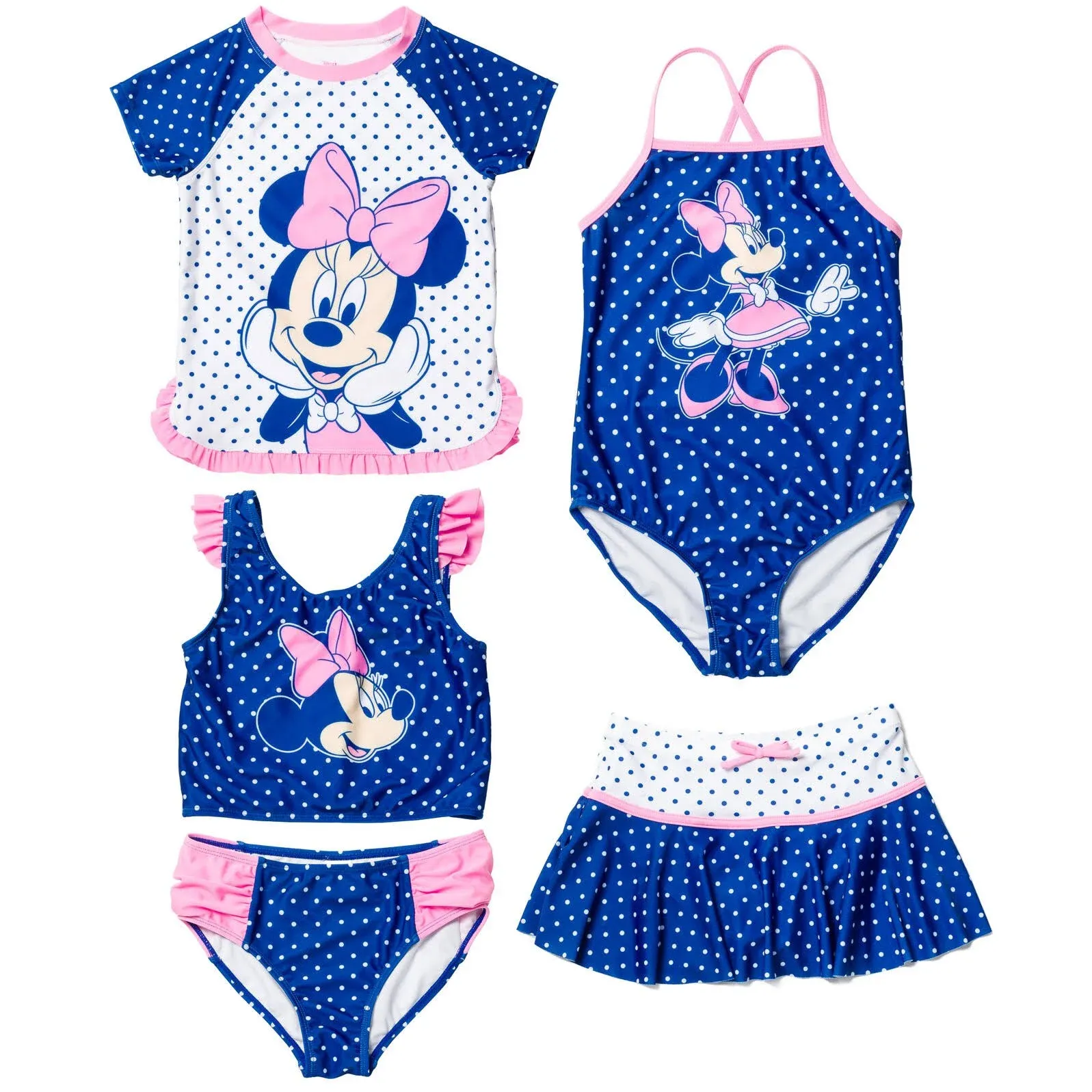 Disney Minnie Mouse Toddler Girls One Piece Bathing Suit Bikini Top Rash Guard ...