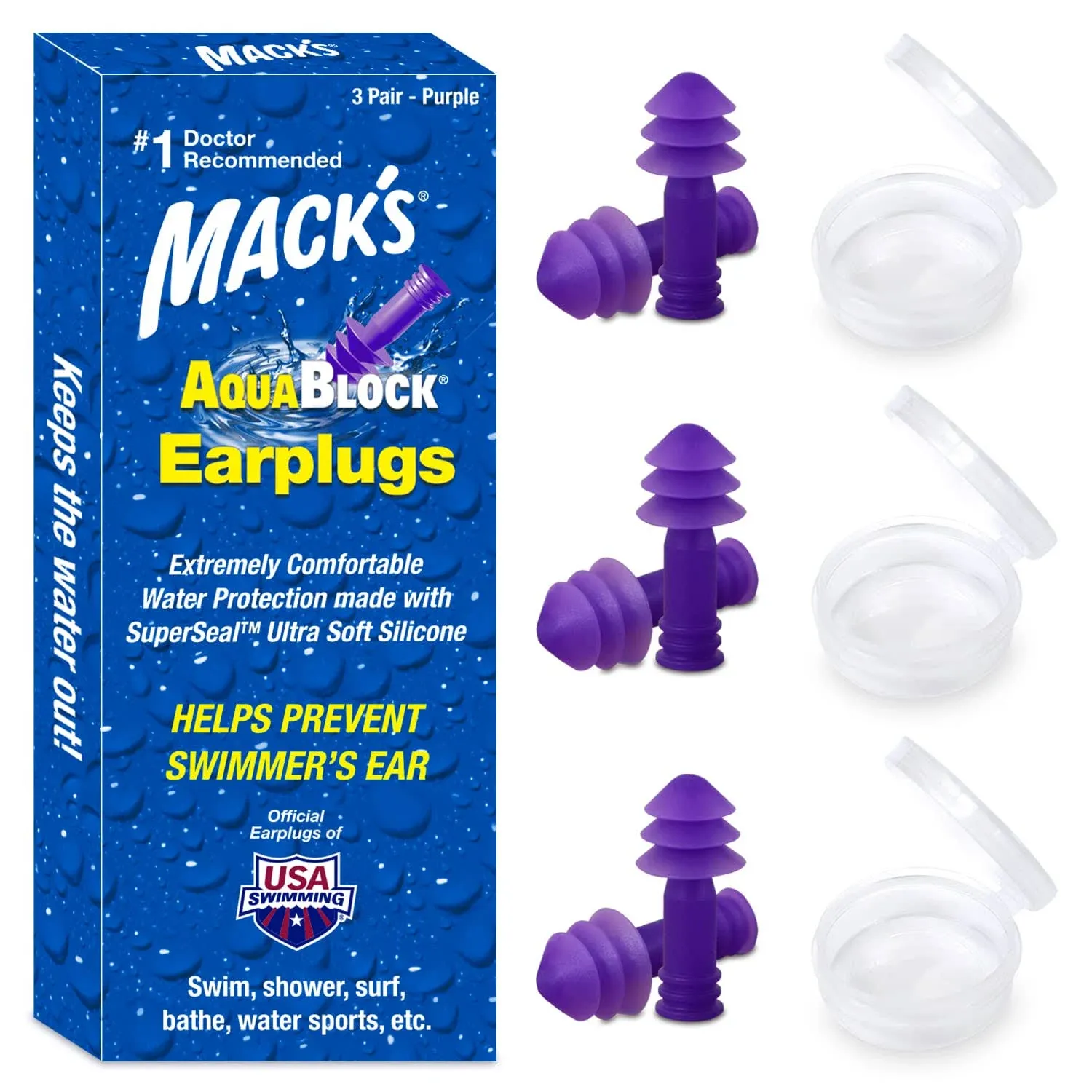 Macks Aquablock Earplugs, 1 Pair, Clear