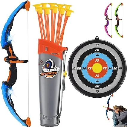 ToyVelt Kids Bow and Arrow Set - LED Light Up, Archery Set Comes with 10 Suction Cup Arrows, Target & Quiver, Indoor and Outdoor Toys for Children Boys Girls, Best Gift (Bow and Arrow for Kids)