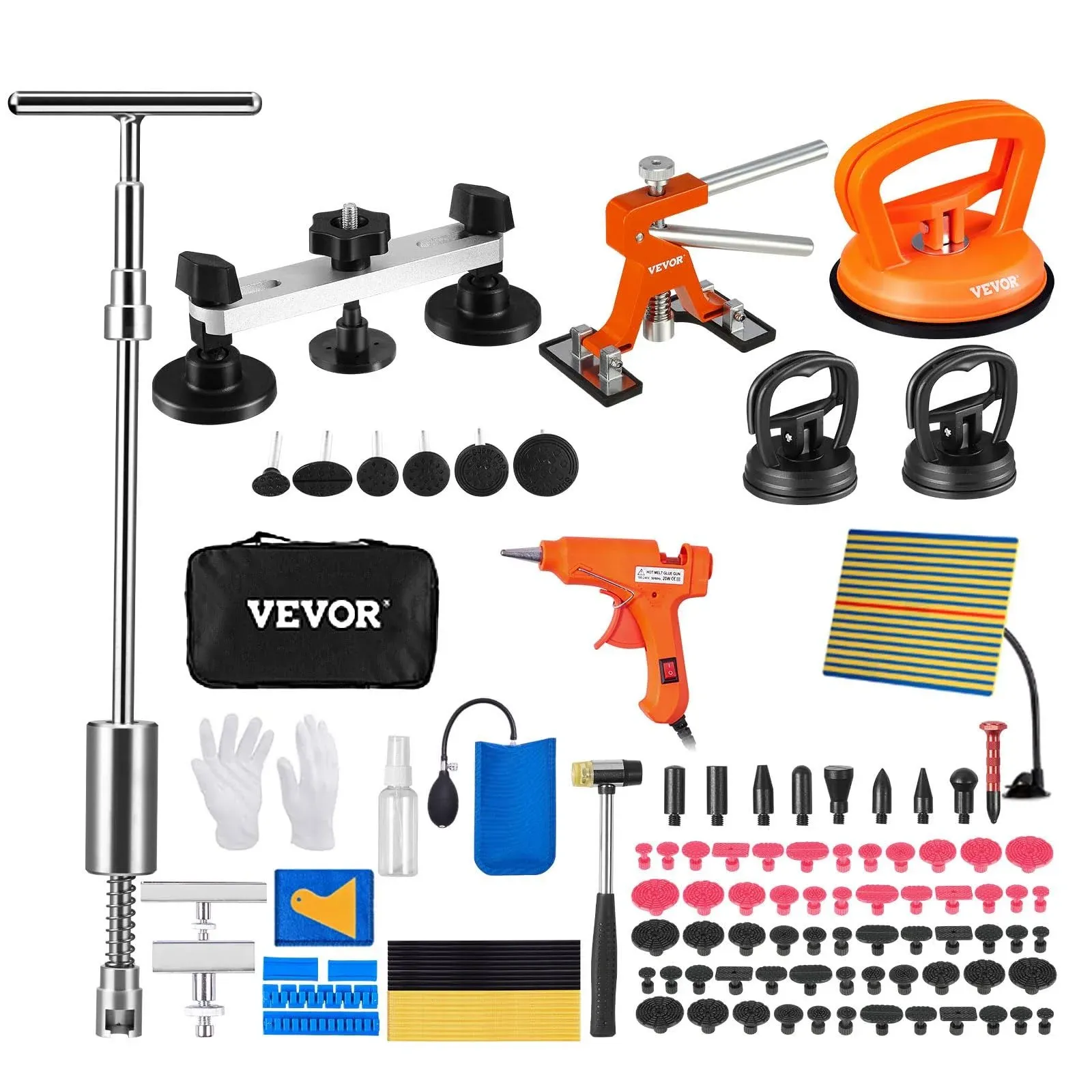 VEVOR 107 Pcs Dent Removal Kit, Paintless Dent Repair Kit with Golden Lifter, Bridge Puller, Slide Hammer T-Bar Dent Puller