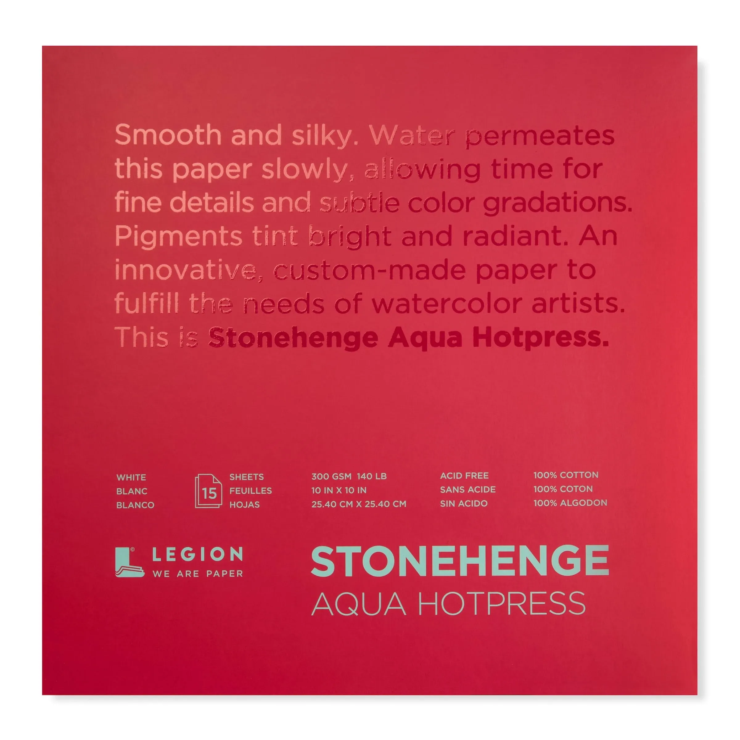 Stonehenge Aqua Block Hotpress Pad 10&#034;X10&#034; 15 Sheets/Pkg-Whi<wbr/>te 140lb SQH140WH