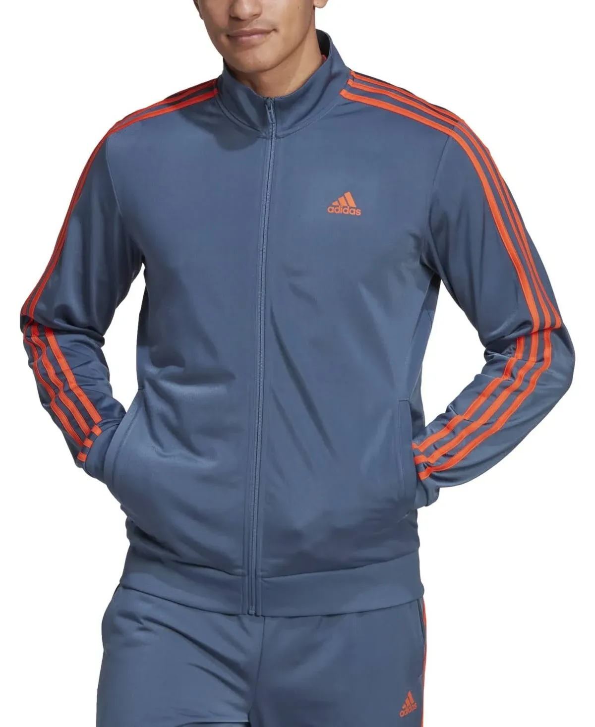 NEW ADIDAS MEN&#039;S ESSENTIALS 3 STRIPES TRICOT TRACK JACKET~SIZE XL #IS9286 BLUE