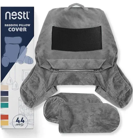 Nestl Backrest Reading Pillow, Bed Rest Pillow with Arms, Shredded Memory Foam Back Support Pillows, Large, Gray