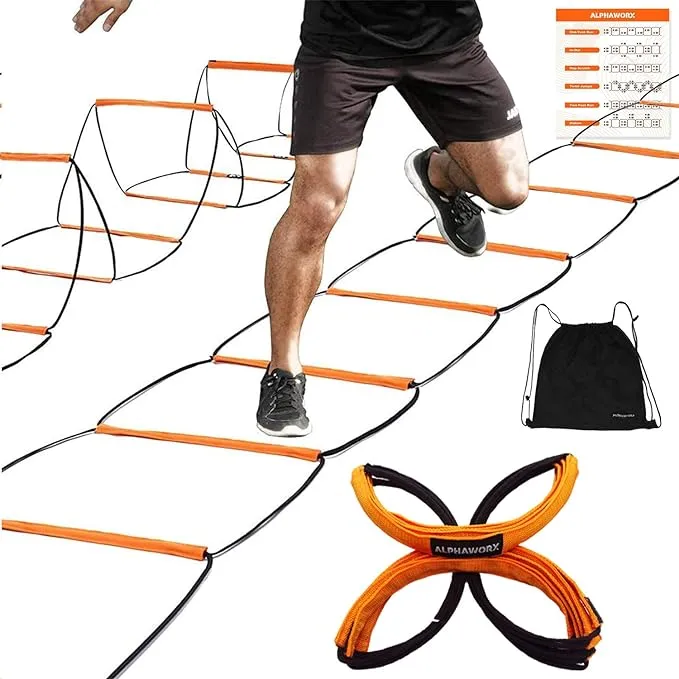 ALPHAWORX Agility Ladder Agility Training Equipment Soccer Speed Ladder Football Footwork Ladder Workout Ladder for Kid adult Foldable Instant Set-Up