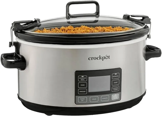 Crock-Pot 7 Quart Portable Programmable Slow Cooker with Timer and Locking Lid, Stainless Steel