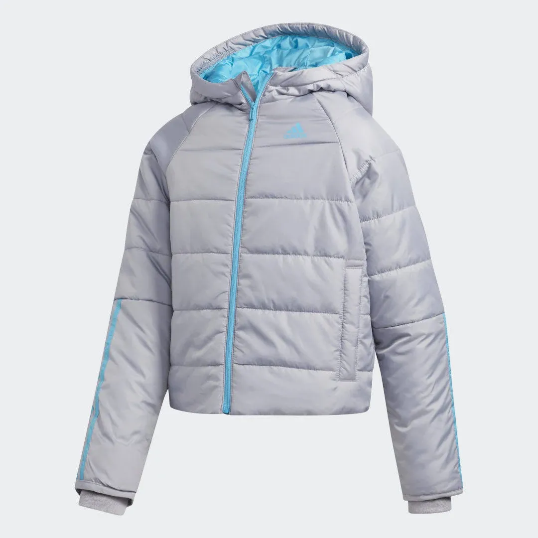 Adidas Girls Youth Toddler Quilted Puffer Hooded Jacket Grey XXS 4/5 Full Zip