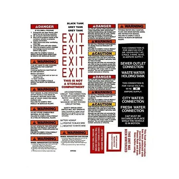 1 RV Trailer Camper Motor Home Warning Caution Decal Sticker Sheet 938