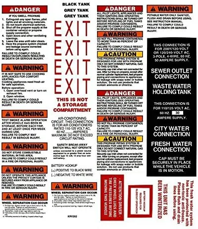 Valley Trail 1 RV Trailer Camper Motor Home Warning Caution Decal Sticker Sheet -938